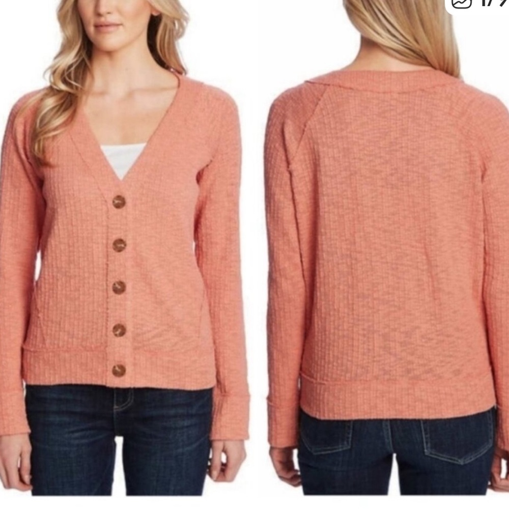 Two Vince Camuto Peach‎ / CoralButton-Up Cardigan.  EUC.  M
